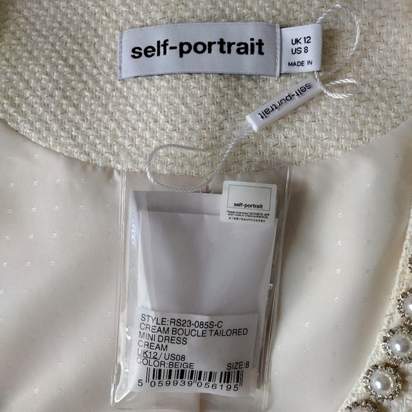 NWT Self-Portrait Boucle Tailored Mini Dress in Cream Women's size 8 - Picture 9 of 11